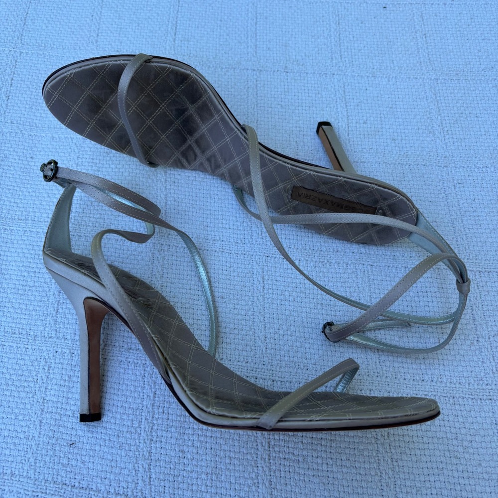 Women's 10 BCBGMAXAZRIA Thin Strappy Taupe Gray Minimalist Stiletto Heels - Picture 4 of 7